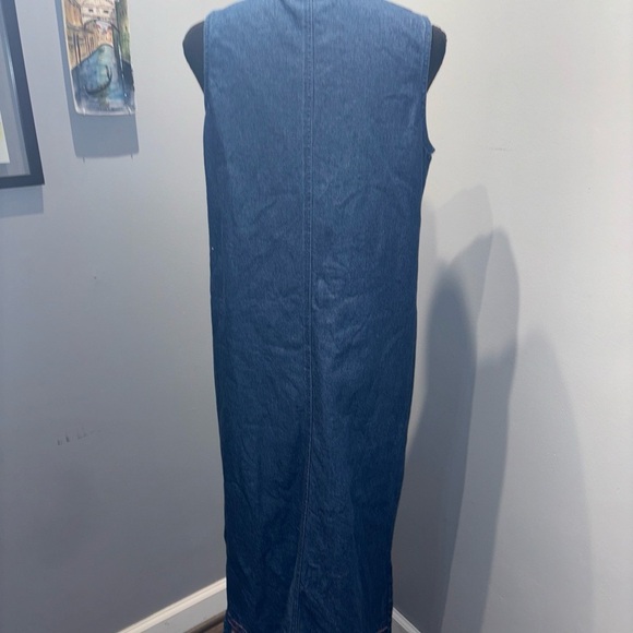 VTG Denim Blue Jean Jumper Dress Maxi Sleeveless women’s SzM Cottagecore Boho - Picture 3 of 13